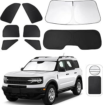 TINGLU Window Shades for Ford Bronco Sport 2021-2025 2026 Accessorie Car Side Full Windows Rear Triangular Windshield Sun Shade Sun UV Rays & Privacy Protection for Camping,Napping,and Relaxing 8PCS